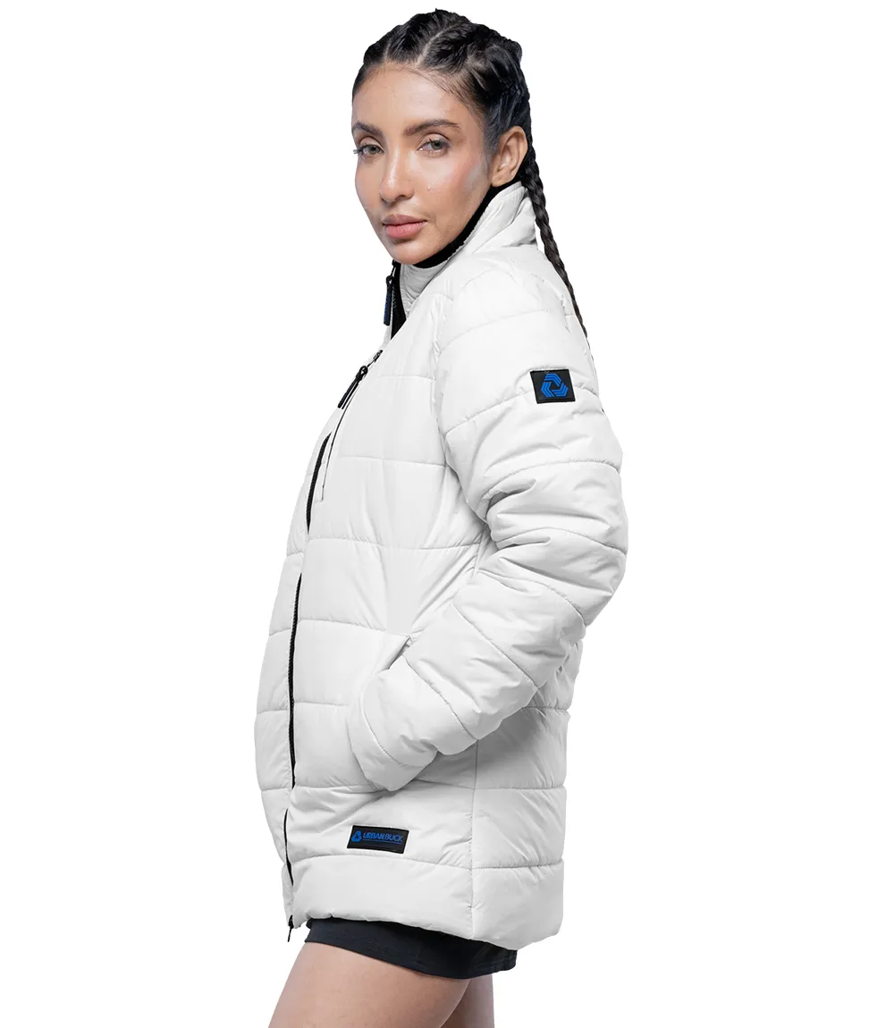 Women's White Puffer Jacket with Fur Collar