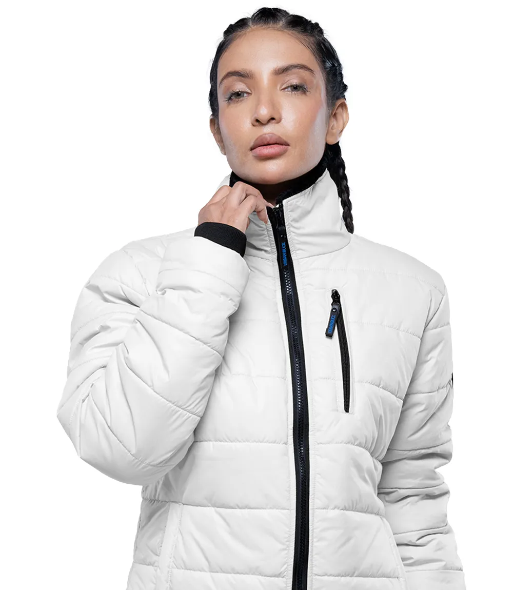 Women's White Puffer Jacket with Fur Collar