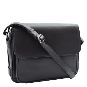 Womens Cross Body Real Leather Messenger Bag Flap Over Organiser HOL325 Black