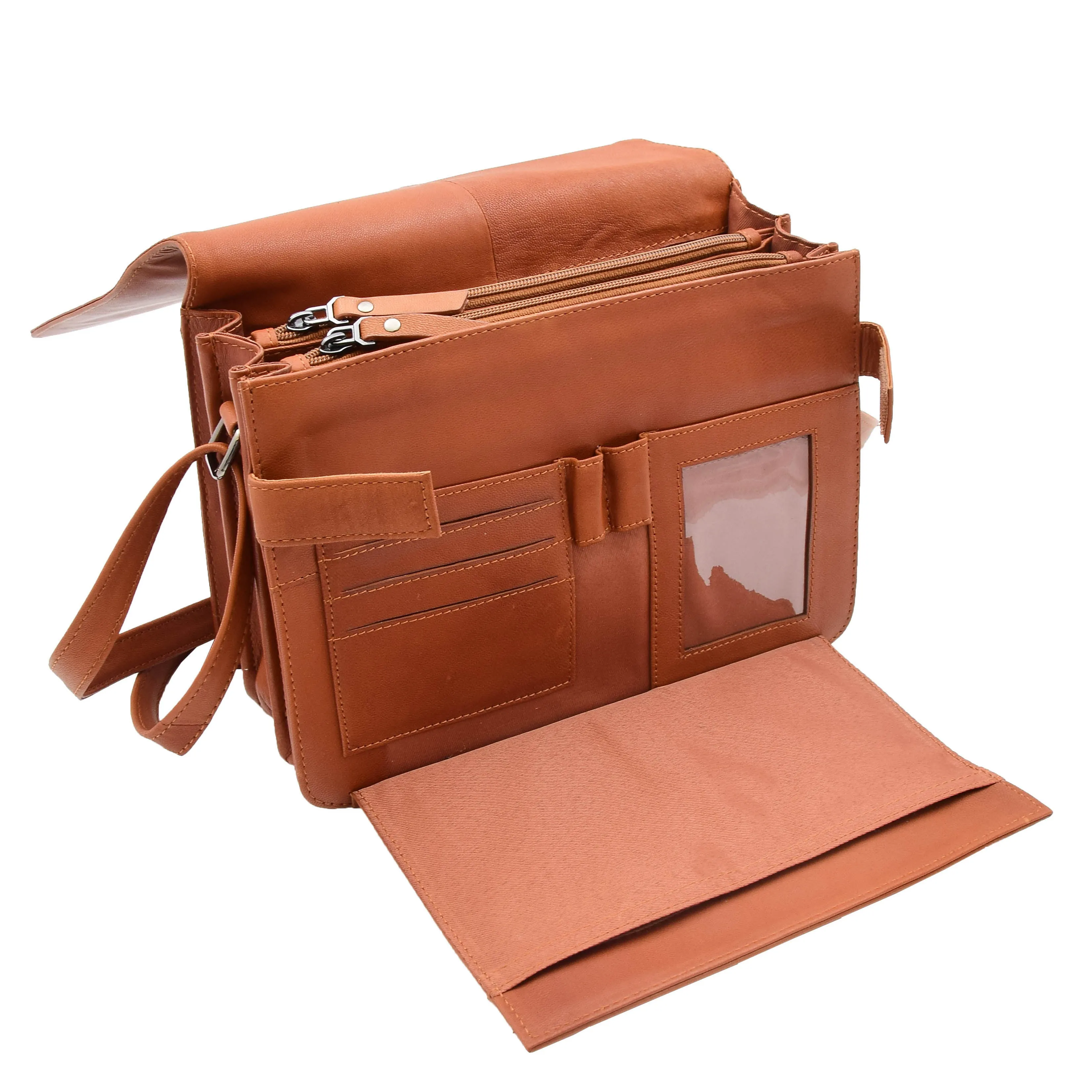 Womens Leather Cross Body Bag Flap Over Messenger Office Organiser HOL323 Cognac