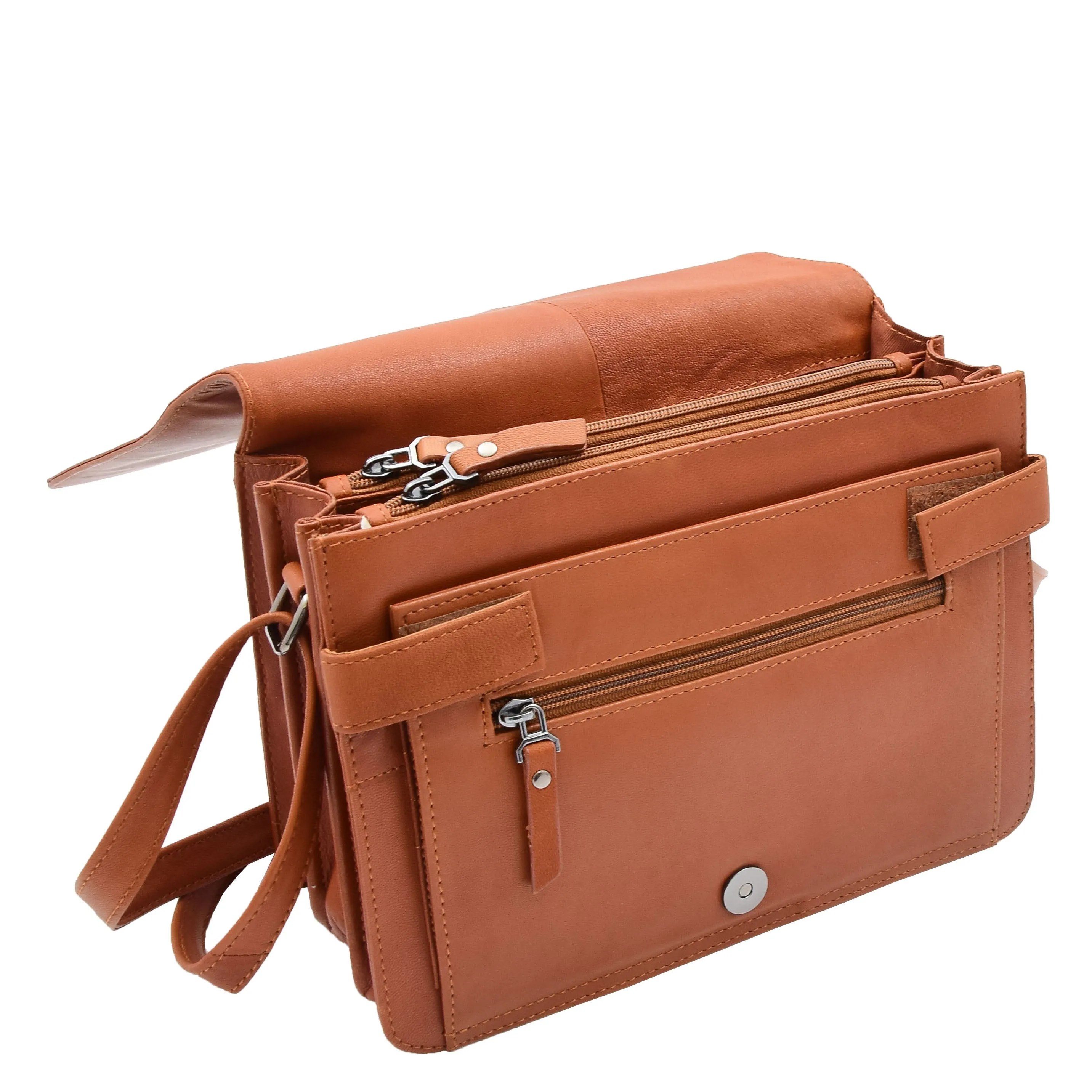 Womens Leather Cross Body Bag Flap Over Messenger Office Organiser HOL323 Cognac