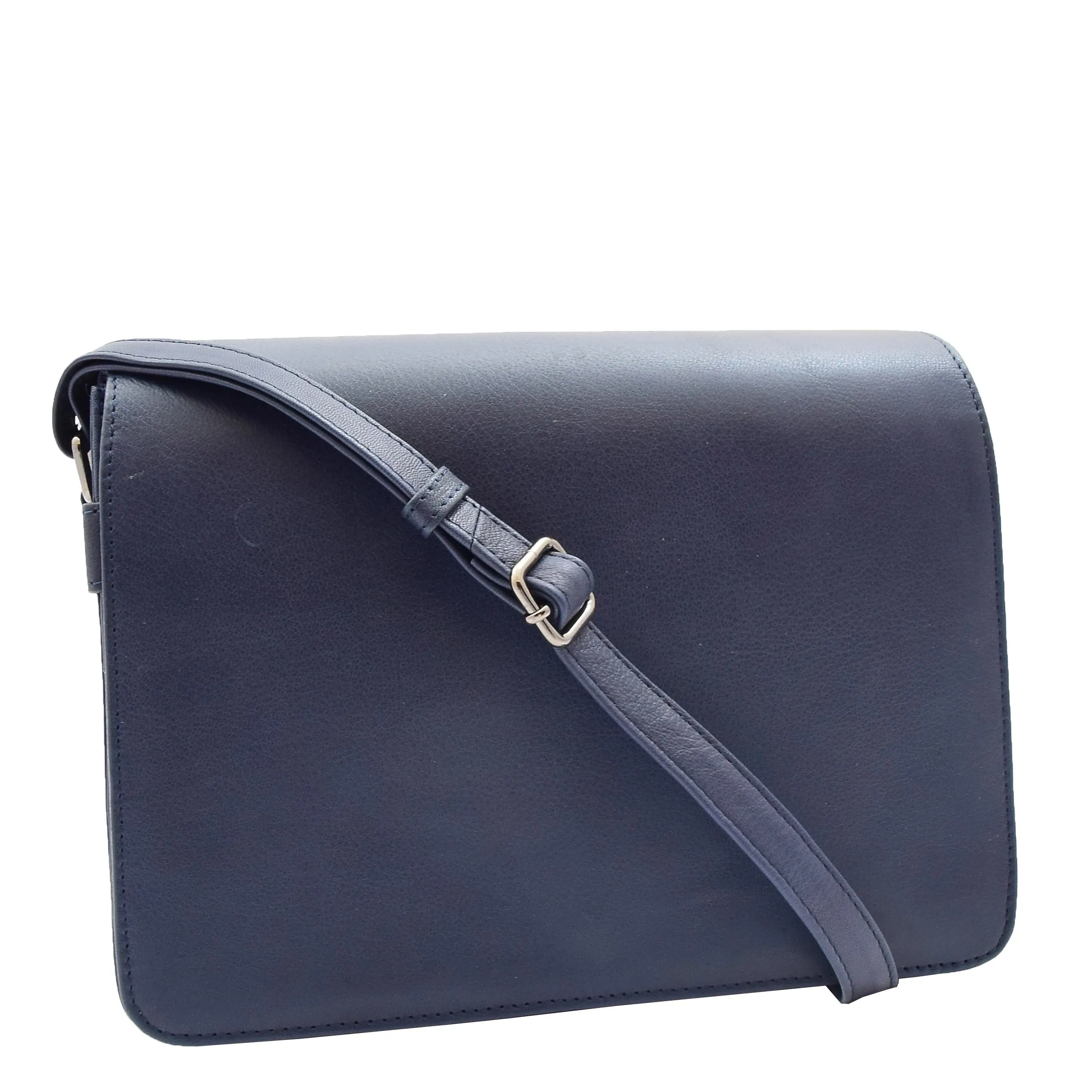 Womens Leather Cross Body Bag Flap Over Messenger Office Organiser HOL323 Navy