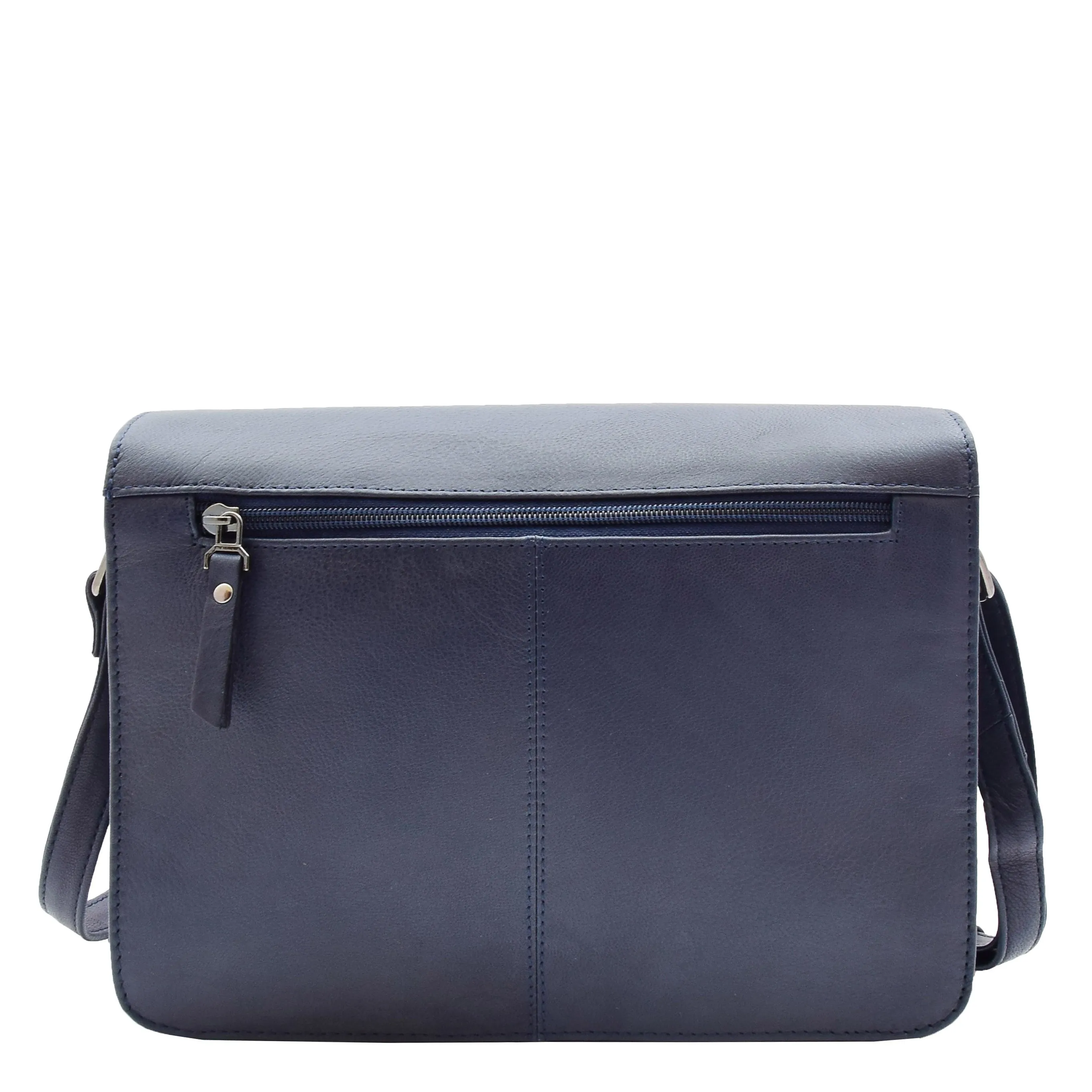 Womens Leather Cross Body Bag Flap Over Messenger Office Organiser HOL323 Navy