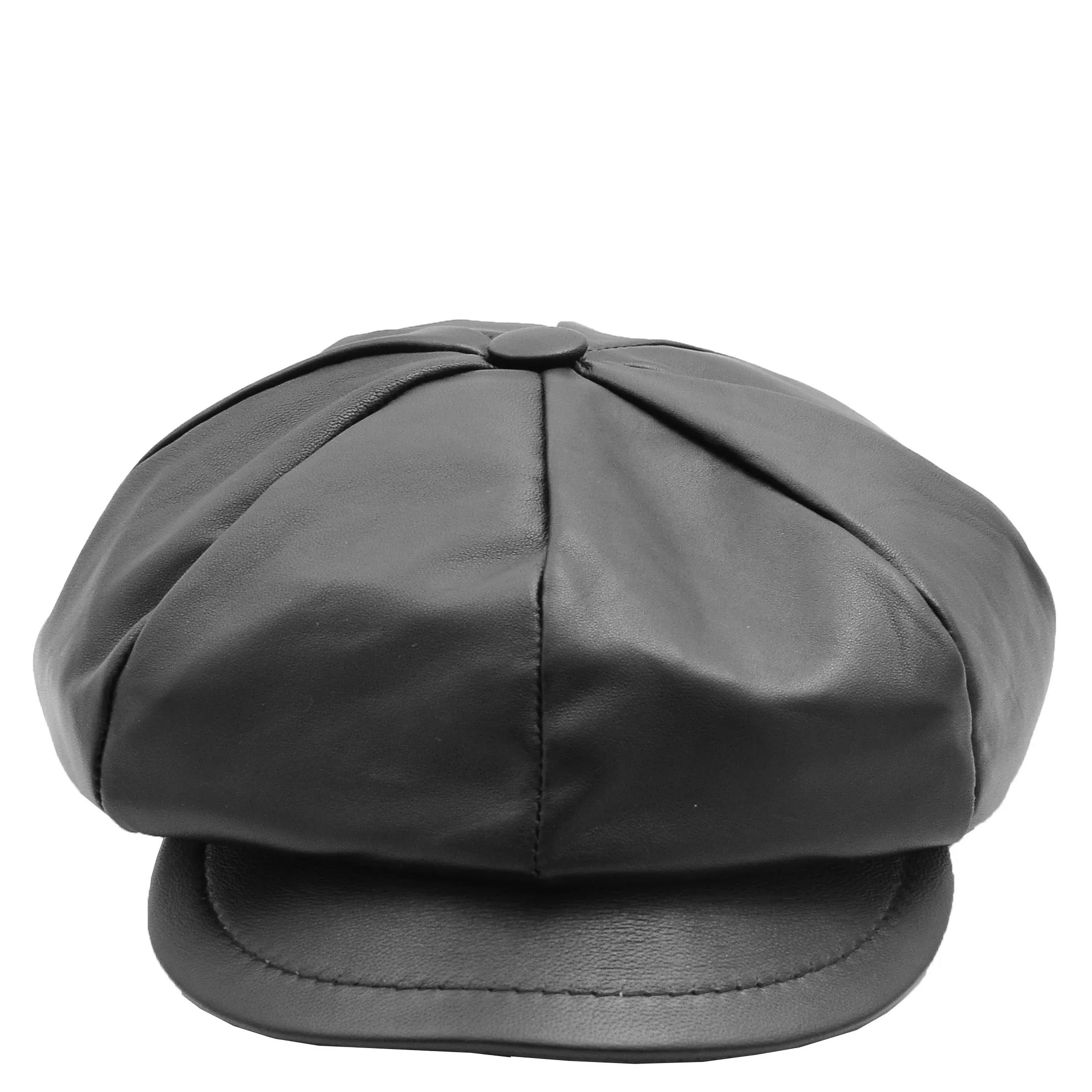 Womens Real Leather Peaked Beret Cap Ballon Black