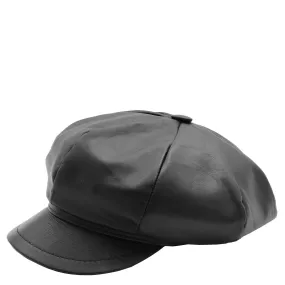 Womens Real Leather Peaked Beret Cap Ballon Black