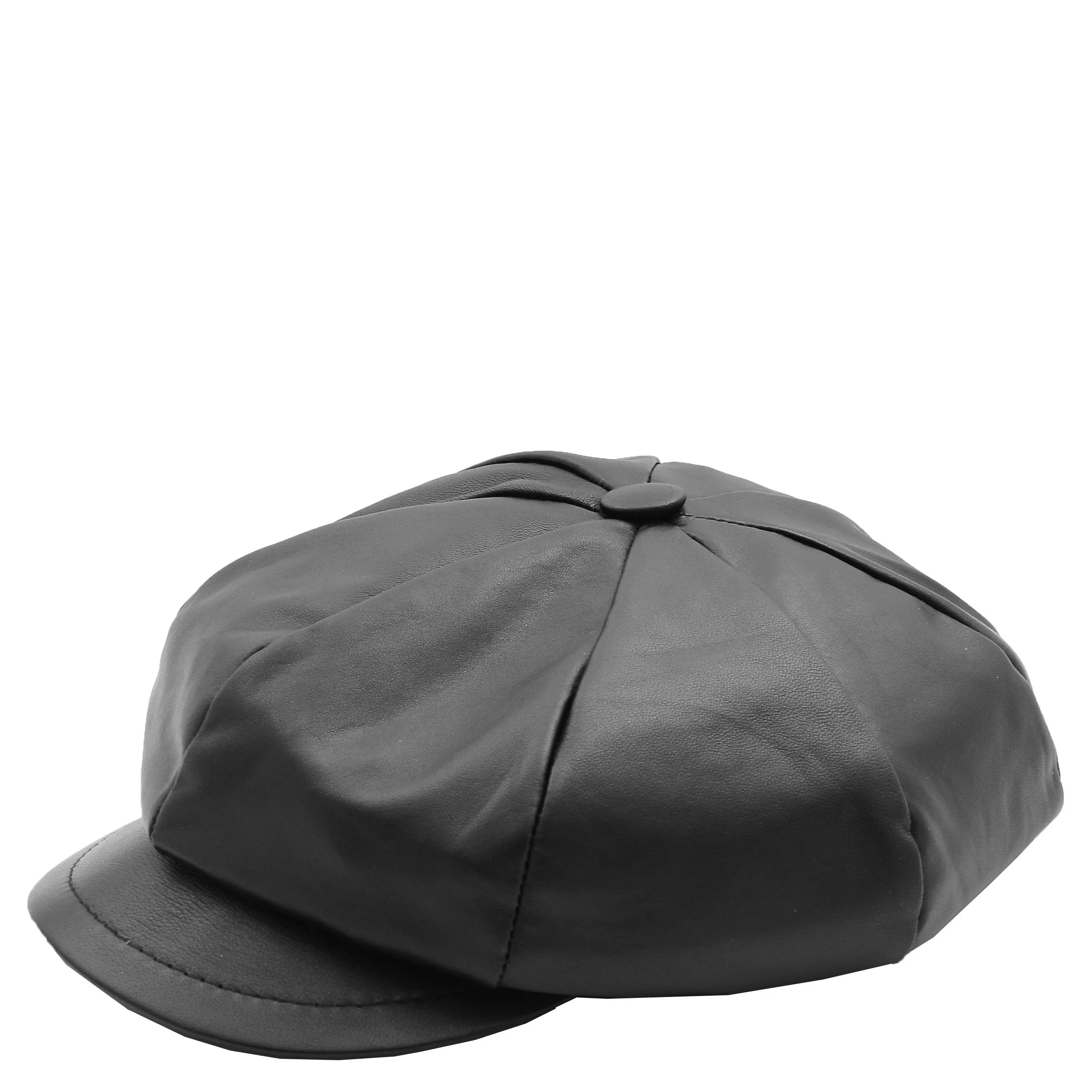 Womens Real Leather Peaked Beret Cap Ballon Black