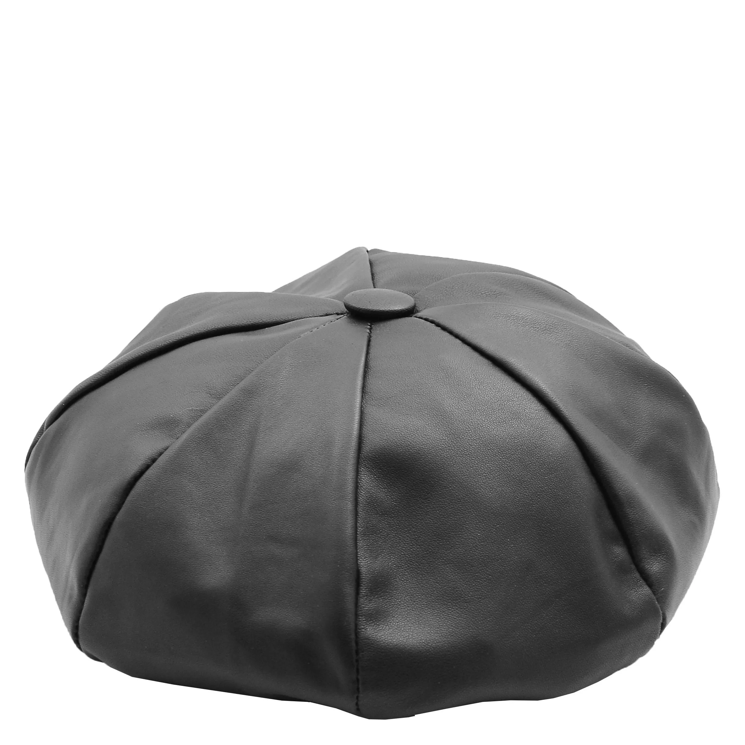 Womens Real Leather Peaked Beret Cap Ballon Black