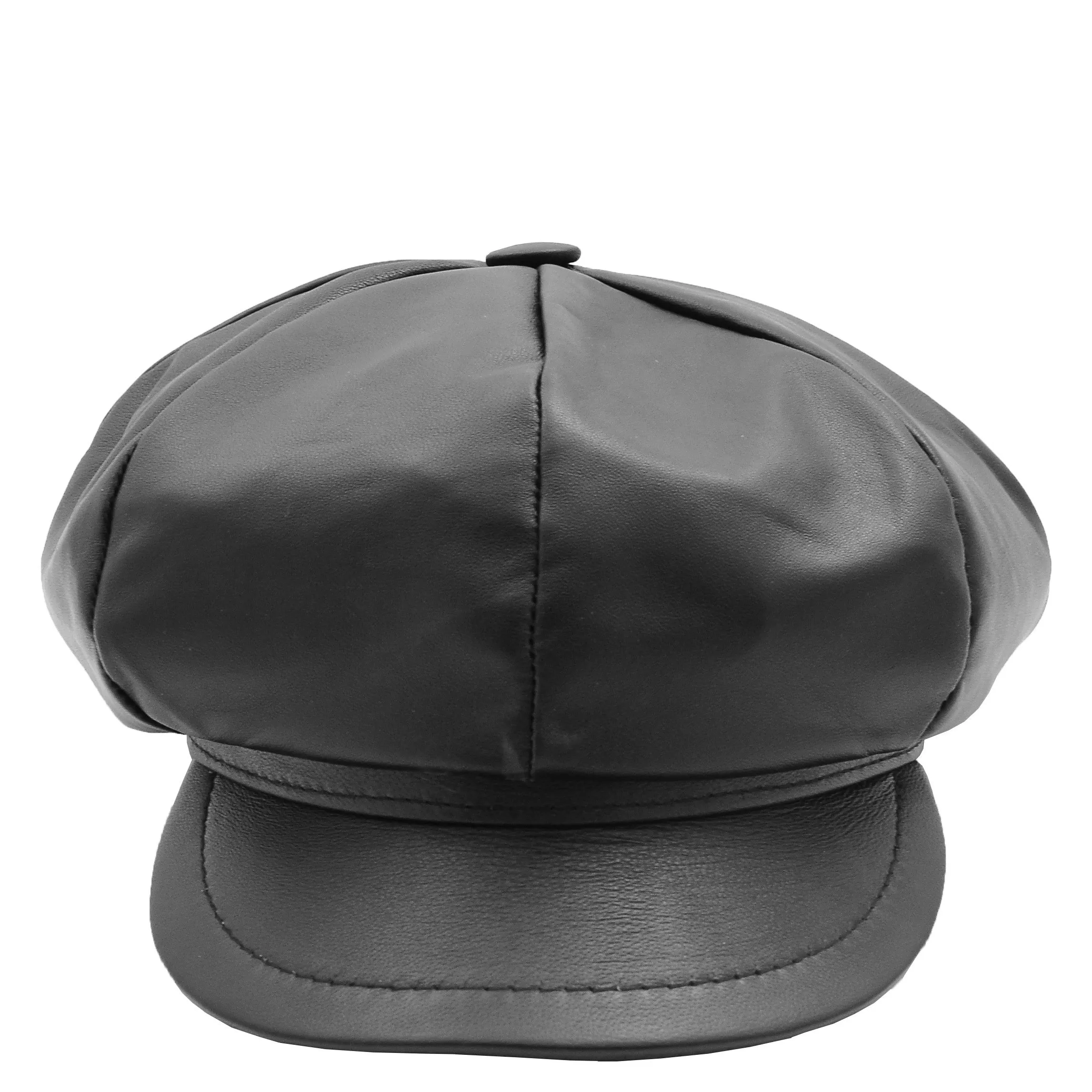 Womens Real Leather Peaked Beret Cap Ballon Black