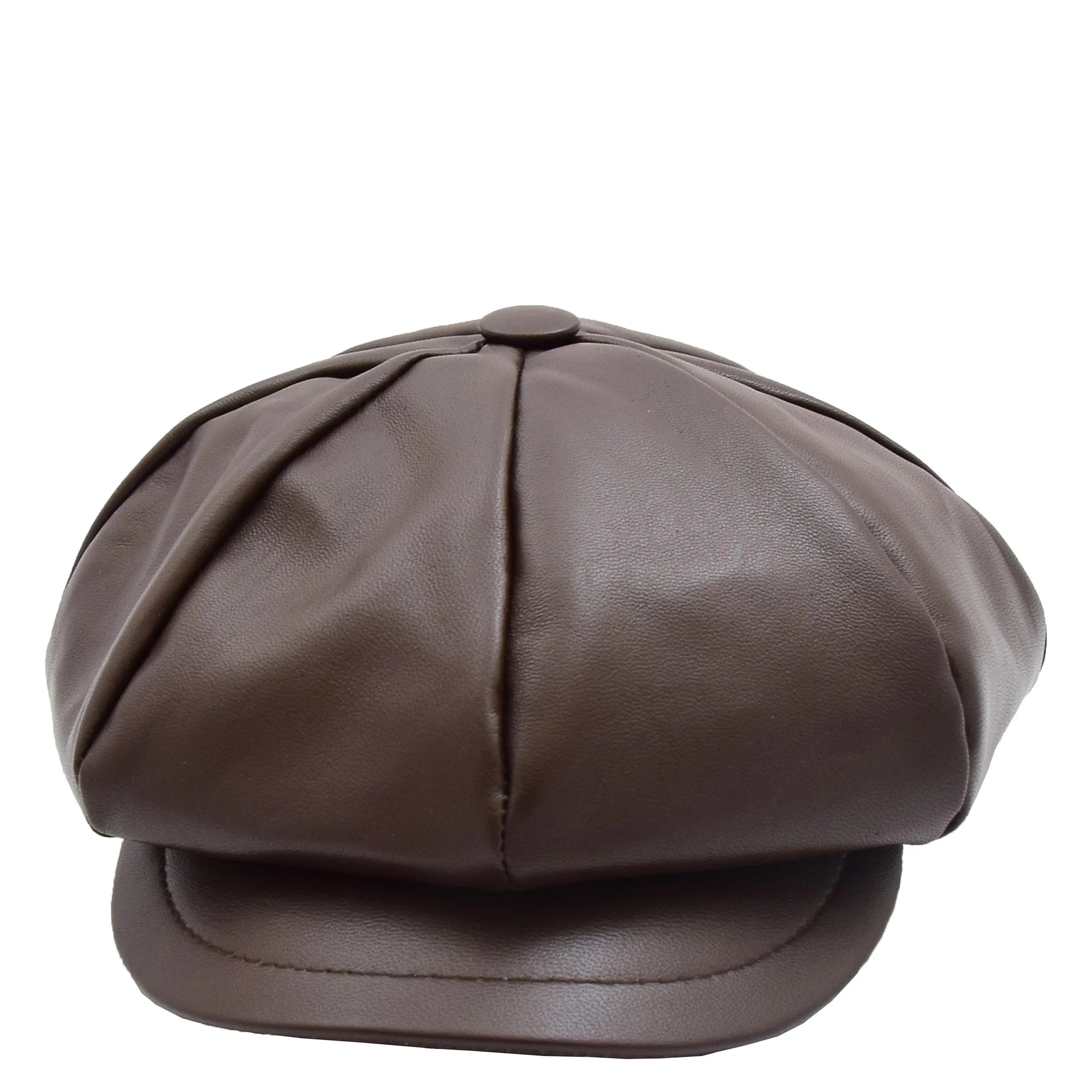 Womens Real Leather Peaked Beret Cap Ballon Brown