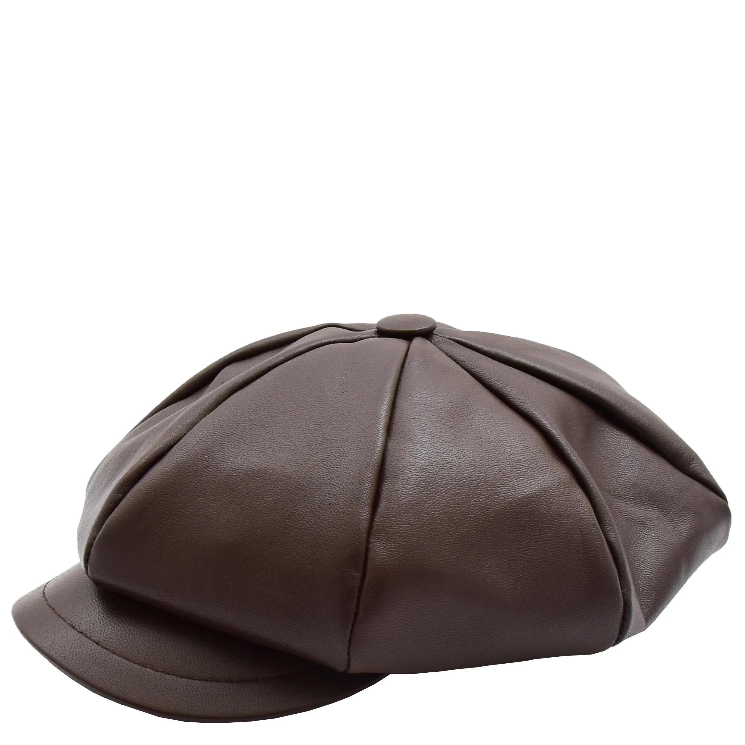 Womens Real Leather Peaked Beret Cap Ballon Brown