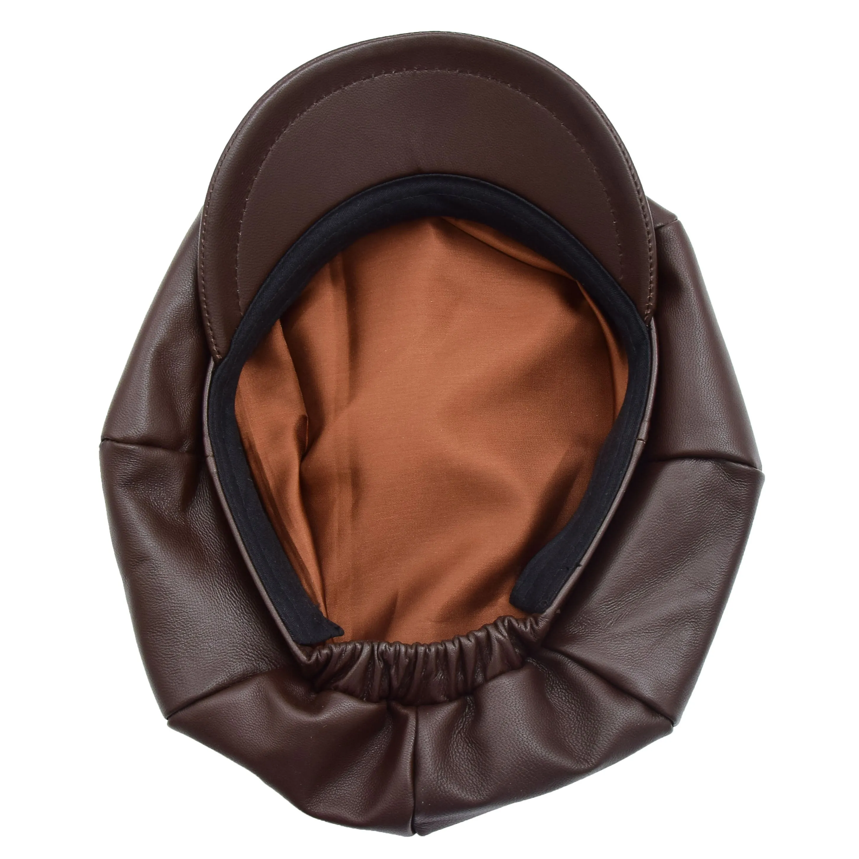 Womens Real Leather Peaked Beret Cap Ballon Brown