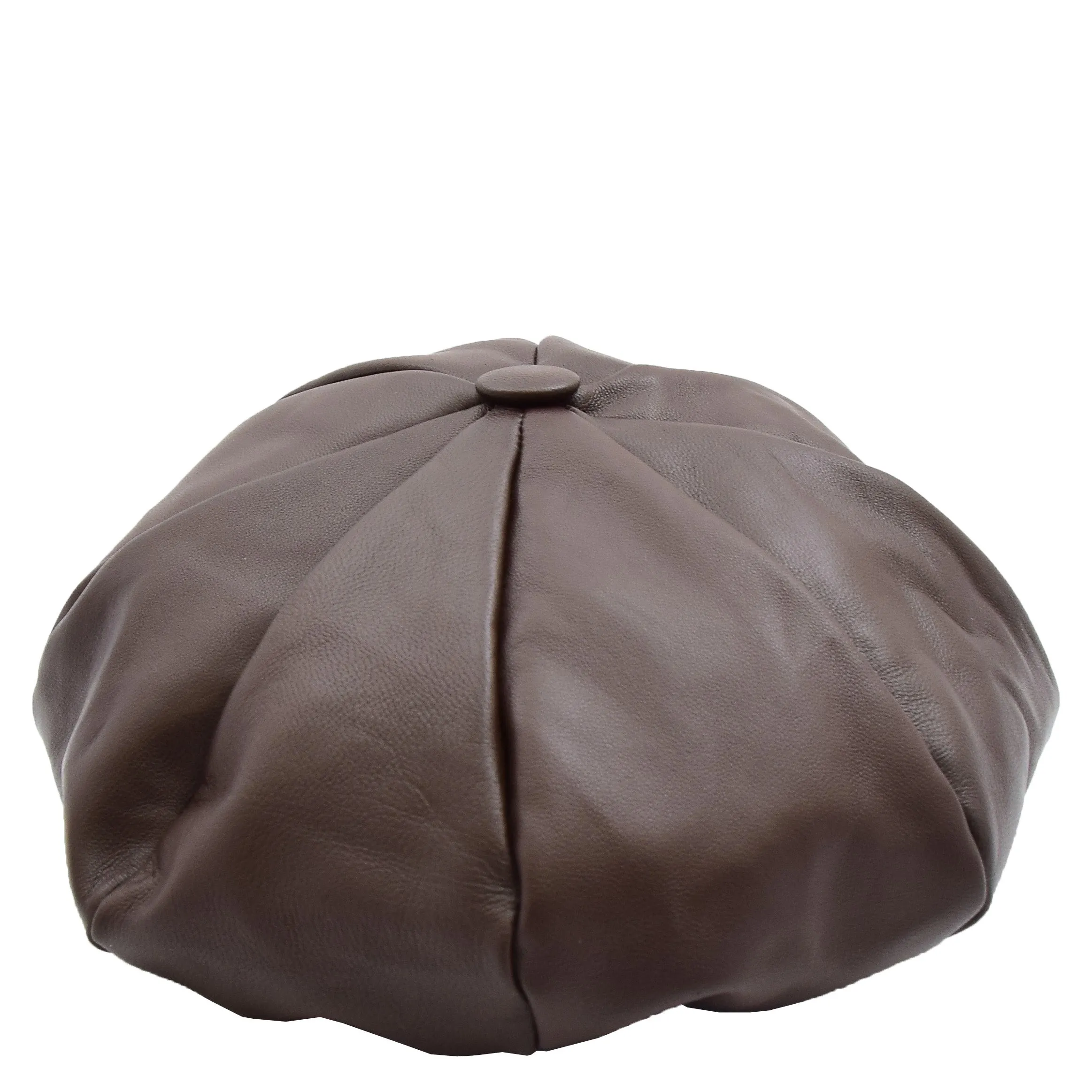 Womens Real Leather Peaked Beret Cap Ballon Brown