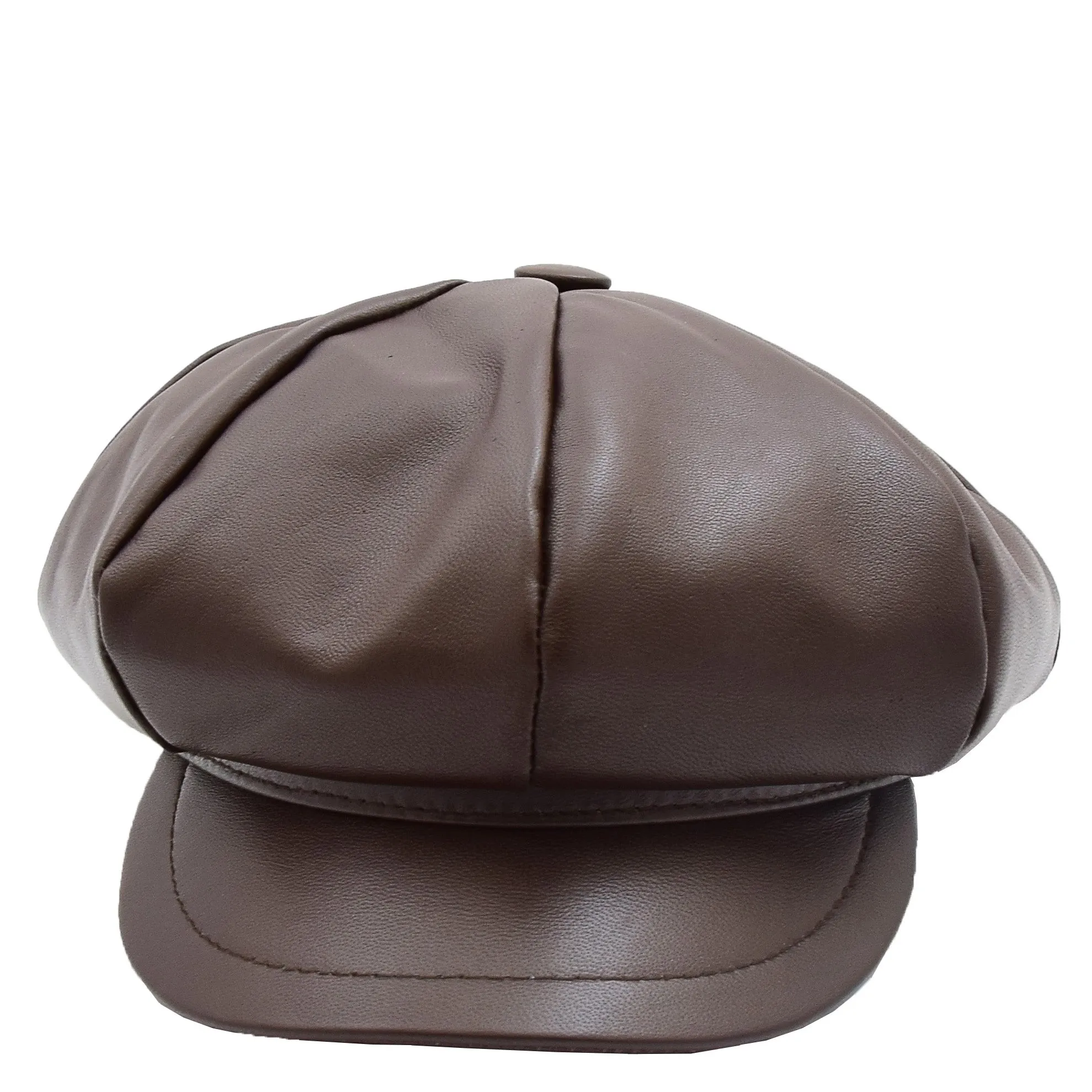 Womens Real Leather Peaked Beret Cap Ballon Brown