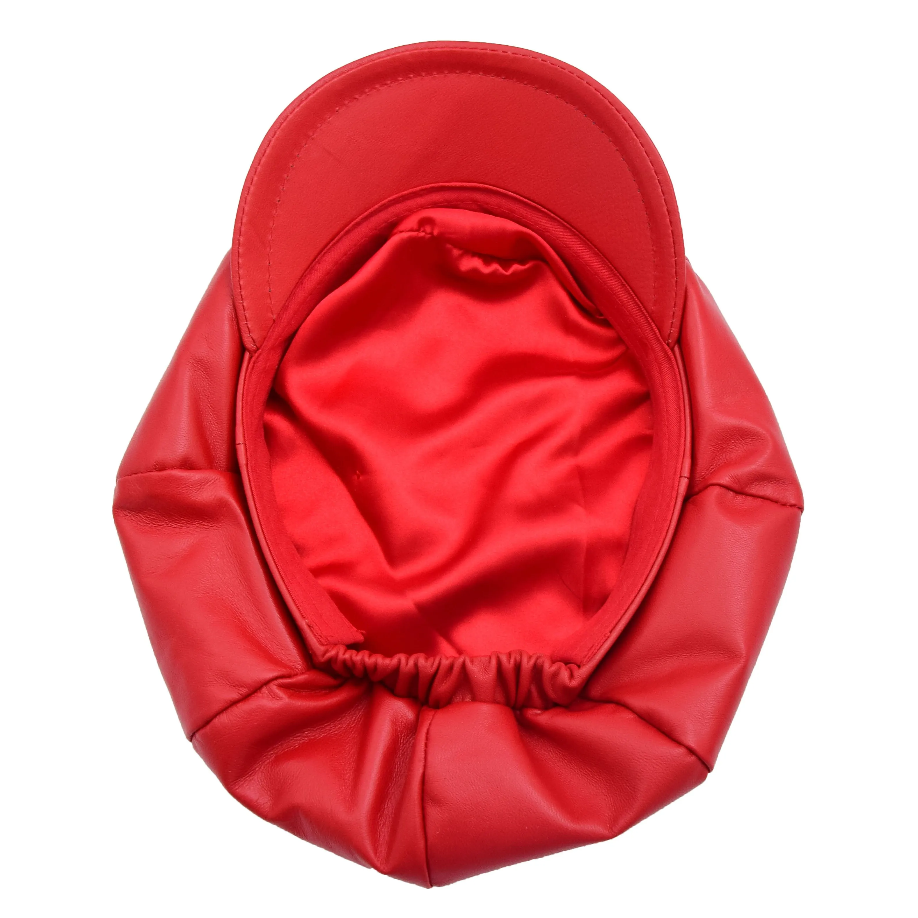 Womens Real Leather Peaked Beret Cap Ballon Red