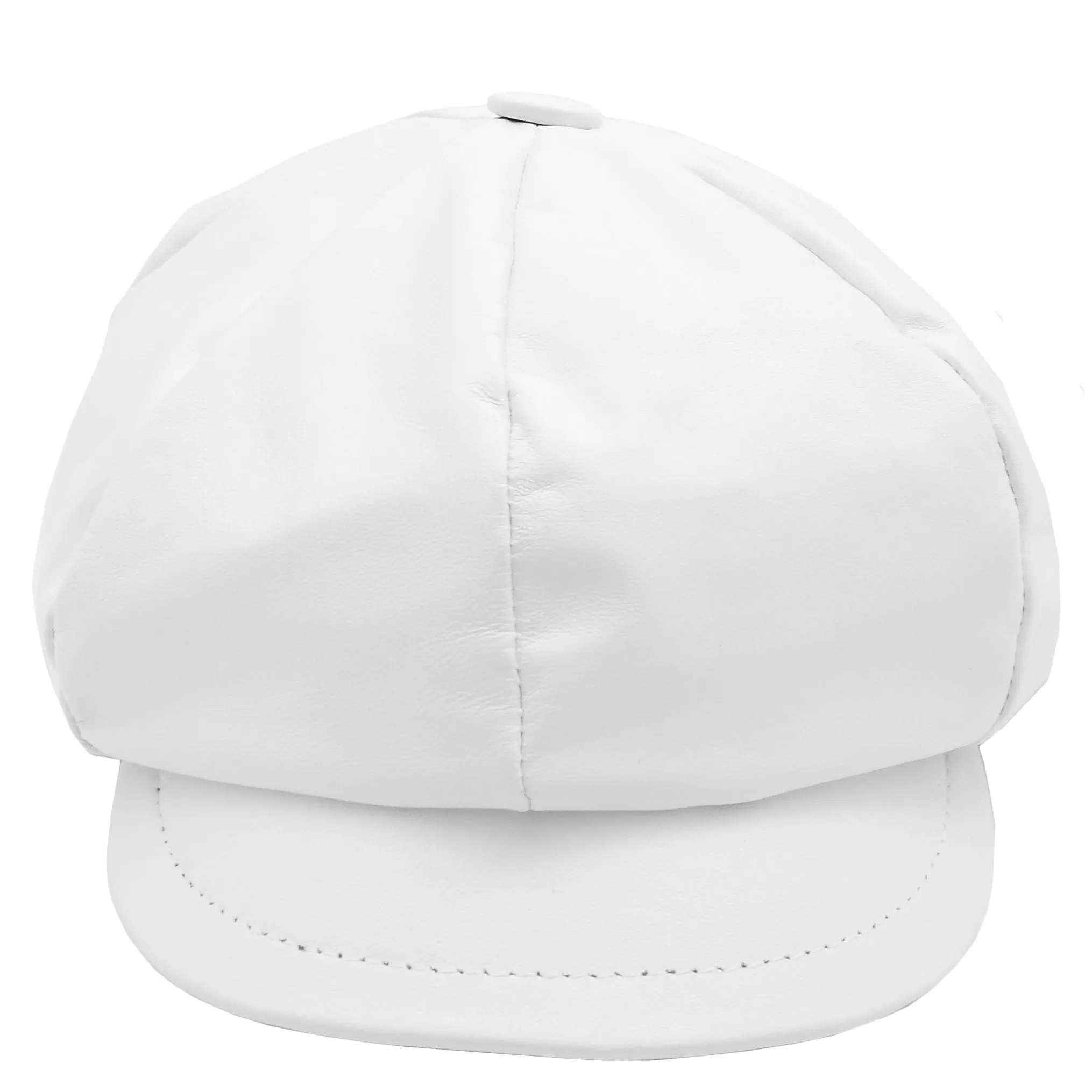 Womens Real Leather Peaked Beret Cap Ballon White