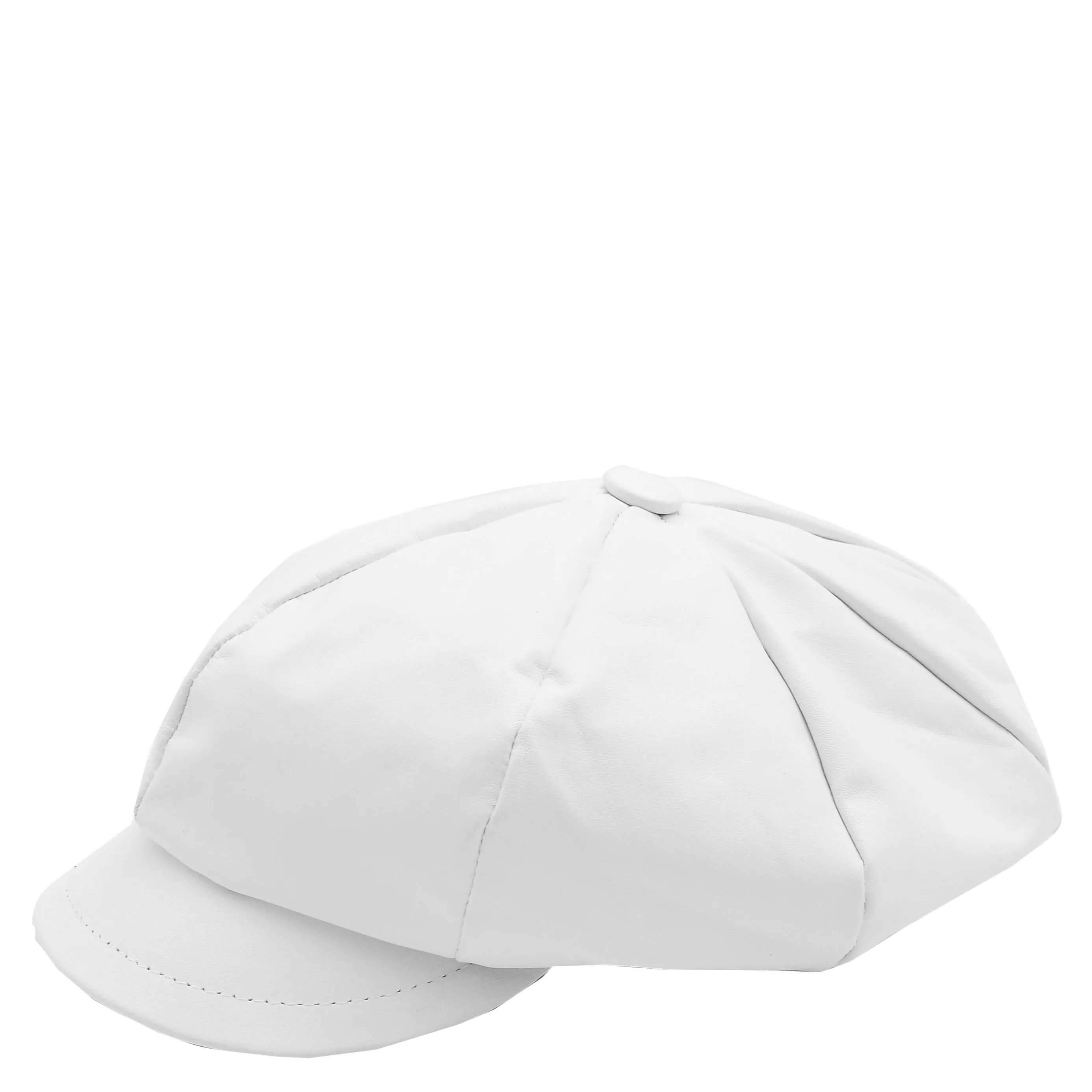 Womens Real Leather Peaked Beret Cap Ballon White