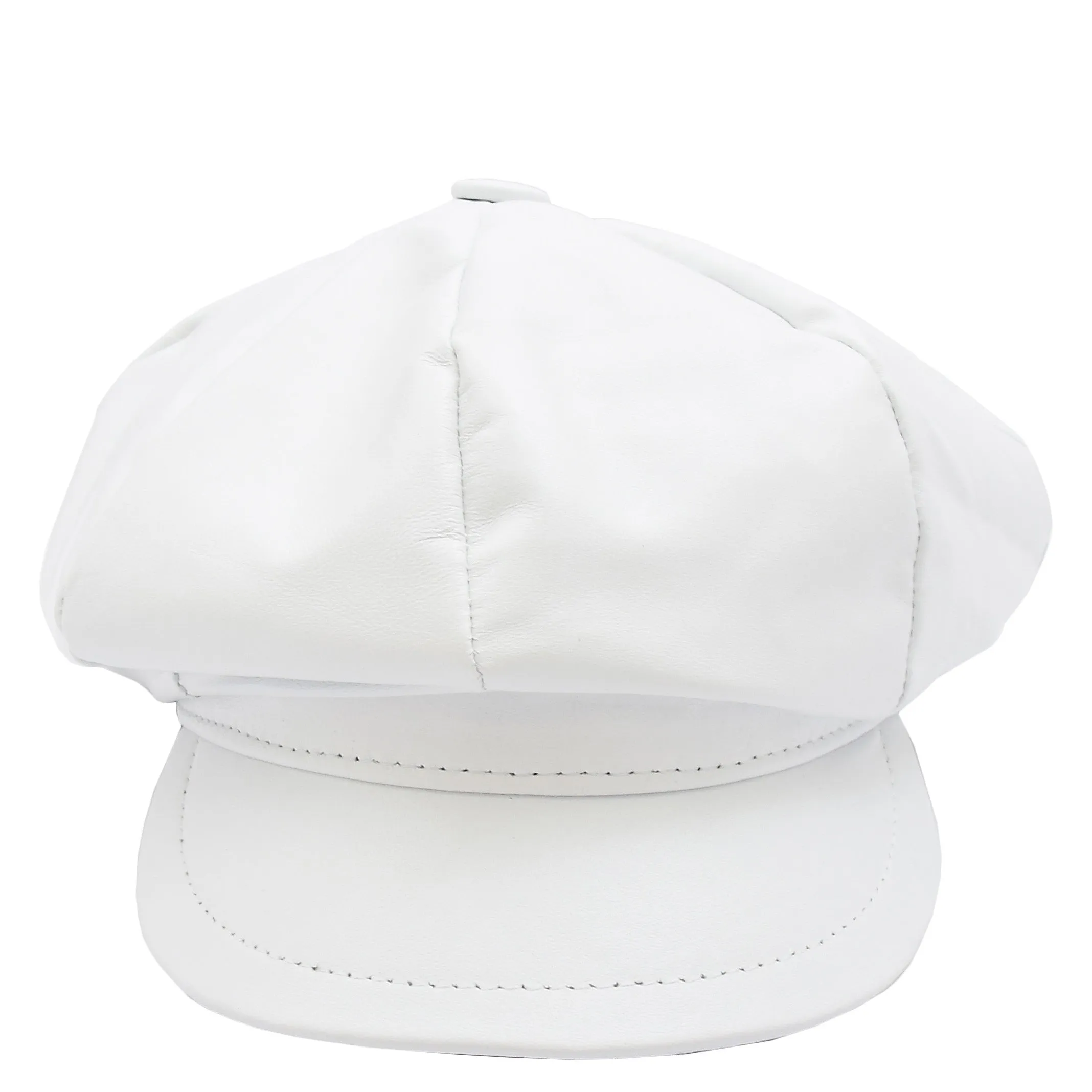 Womens Real Leather Peaked Beret Cap Ballon White