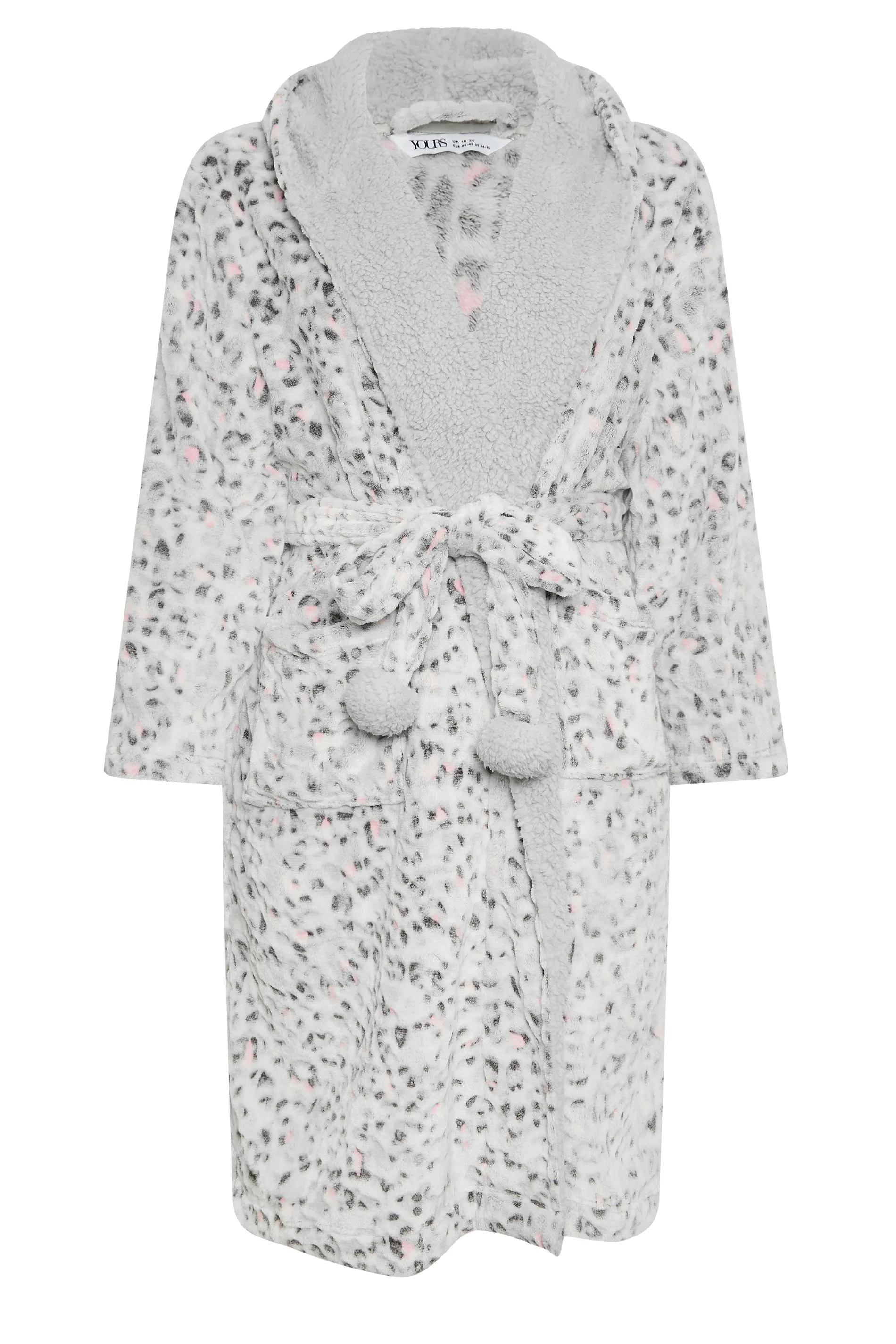 Yours Curve Light Grey Animal Print Hooded Dressing Gown