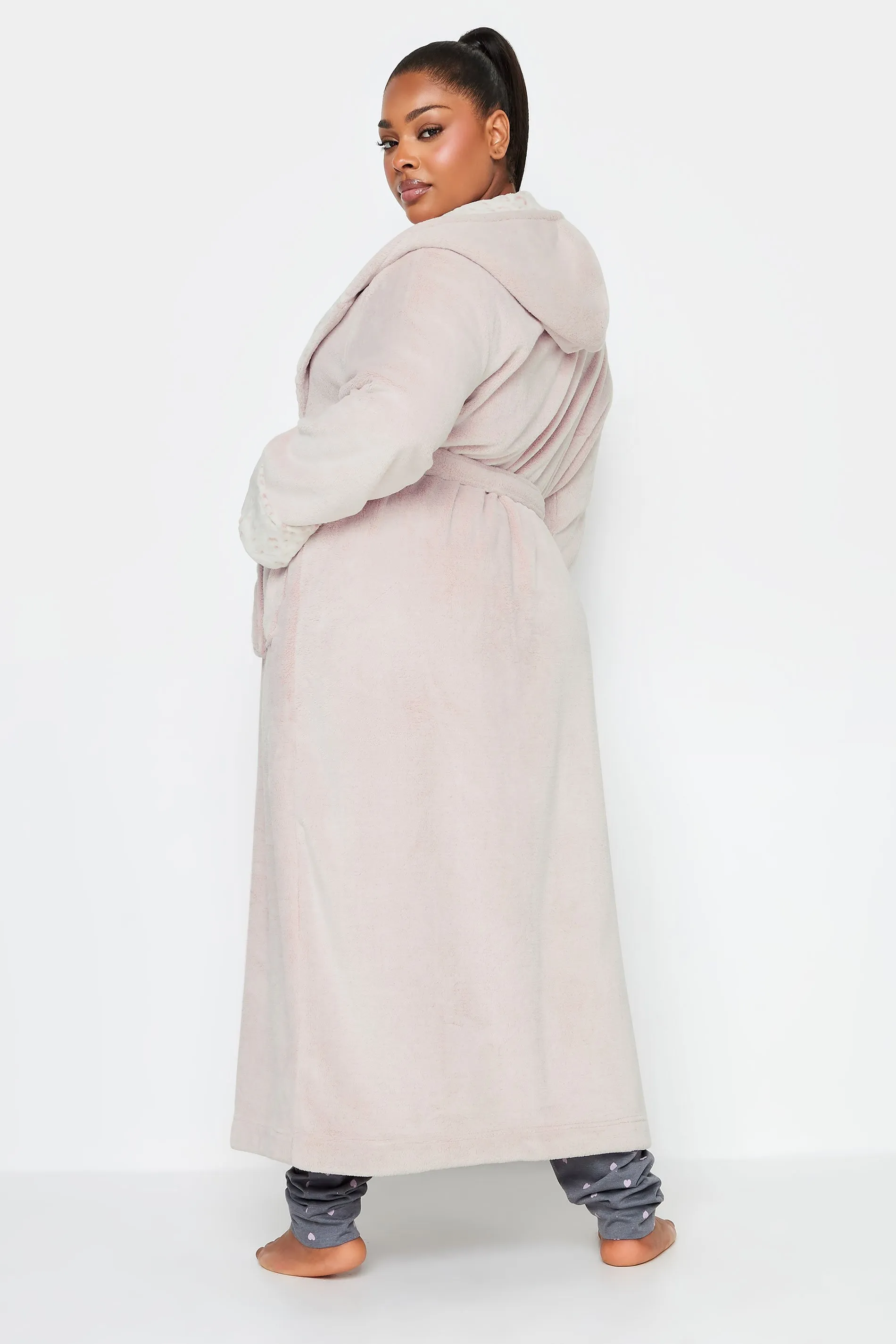 YOURS Curve Light Pink Animal Print Hooded Maxi Dressing Gown