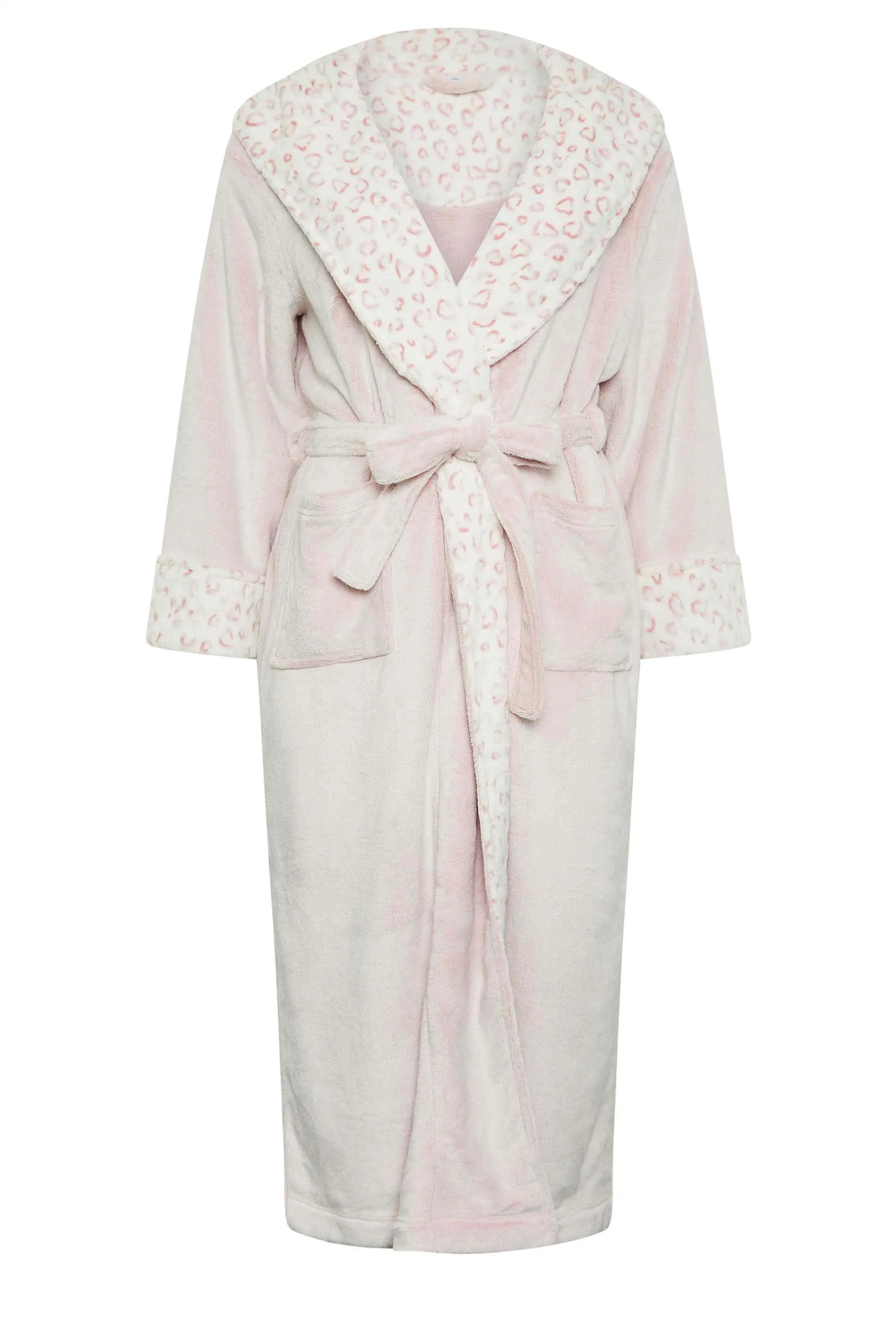 YOURS Curve Light Pink Animal Print Hooded Maxi Dressing Gown